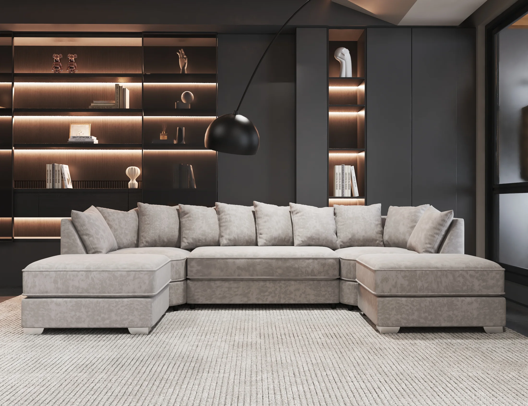 Large grey sectional sofa in contemporary living room